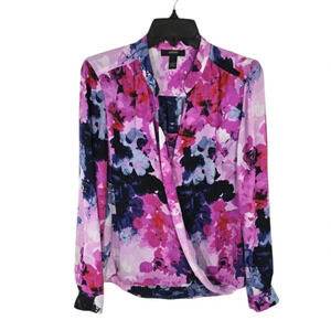 {Alfani} Women's Floral Abstract Print Drape Front Blouse - Size 8